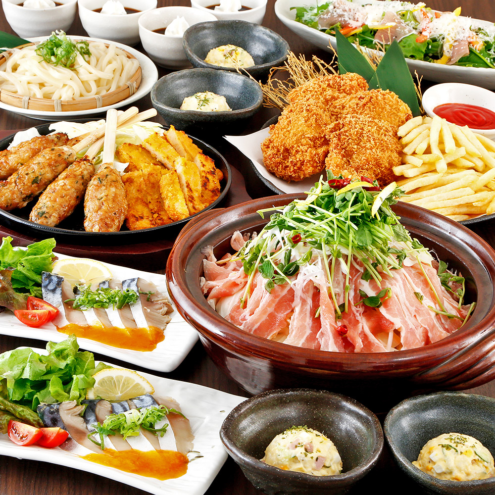 【にぎわい】豚バラと豆苗鍋や〆鯖のカルパッチョ・軍鶏つくねとガンス等全8品+飲放込4000円