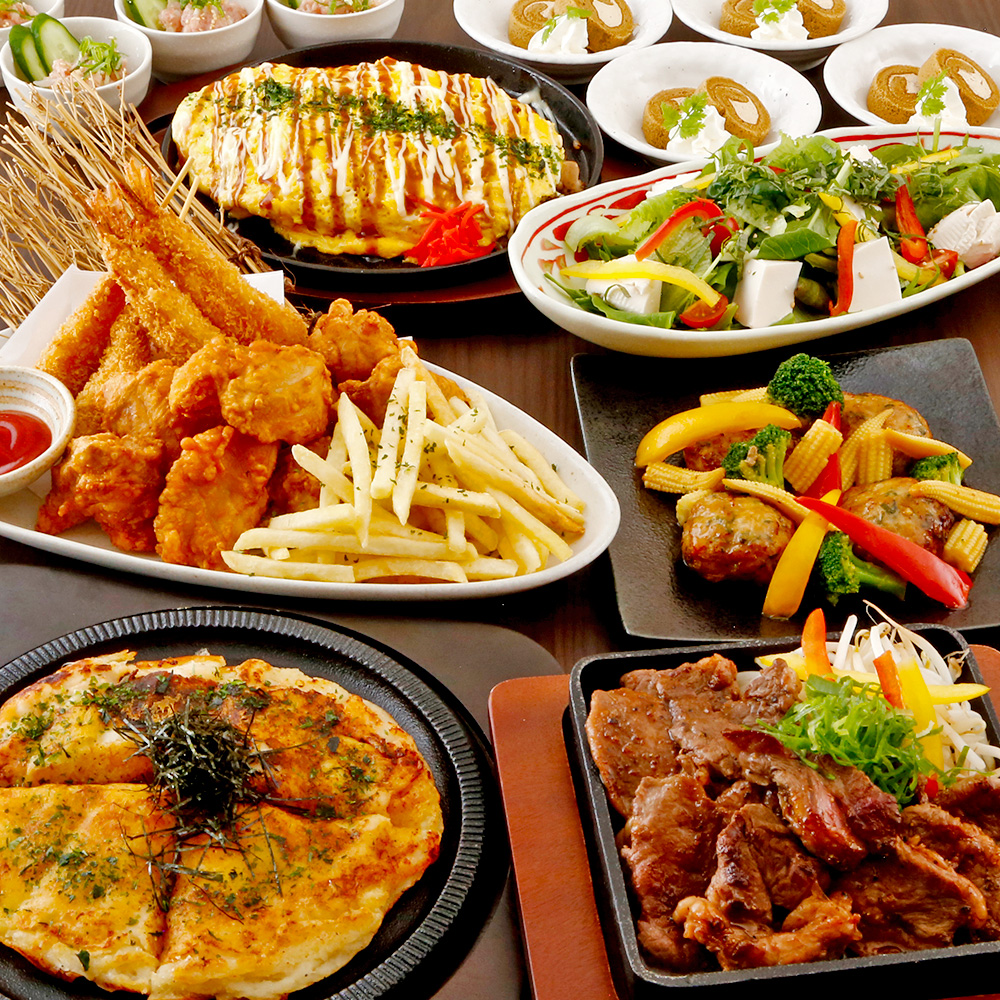 【いろどり】牛中落ちカルビステーキや明太ポテトチーズ焼き・オムそばめし等全8品+飲放込5000円